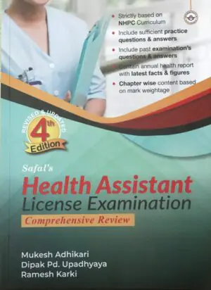 This book will be fruitful for those students who are willing to pass licensing examination for health assistant which is conducted by the Nepal Health Professional Council (NHPC) and strictly based on NHPC curriculum 2078. Furthermore, it includes sufficient practice questions and answers, past examination's Q & A, annual health report with latest facts and figures, chapter wise content based on mark weightage.